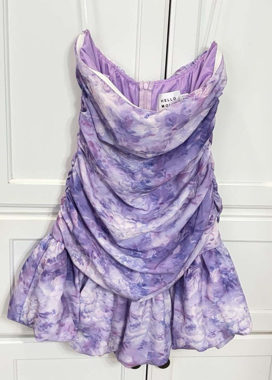 Hello Molly Petals All Around Strapless Mini Dress Lilac
